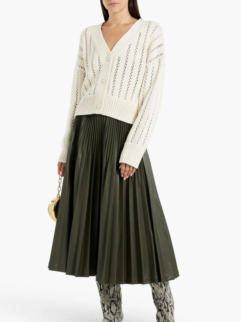 A.L.C. Drew Chunky Open Knit Cardigan Sweater Ivory Pointelle Button luxury
